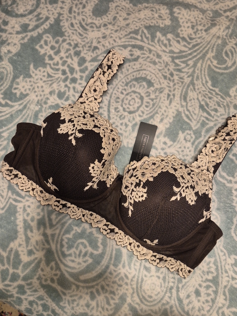 intimissimi Black Bra with Cream Lace Trim